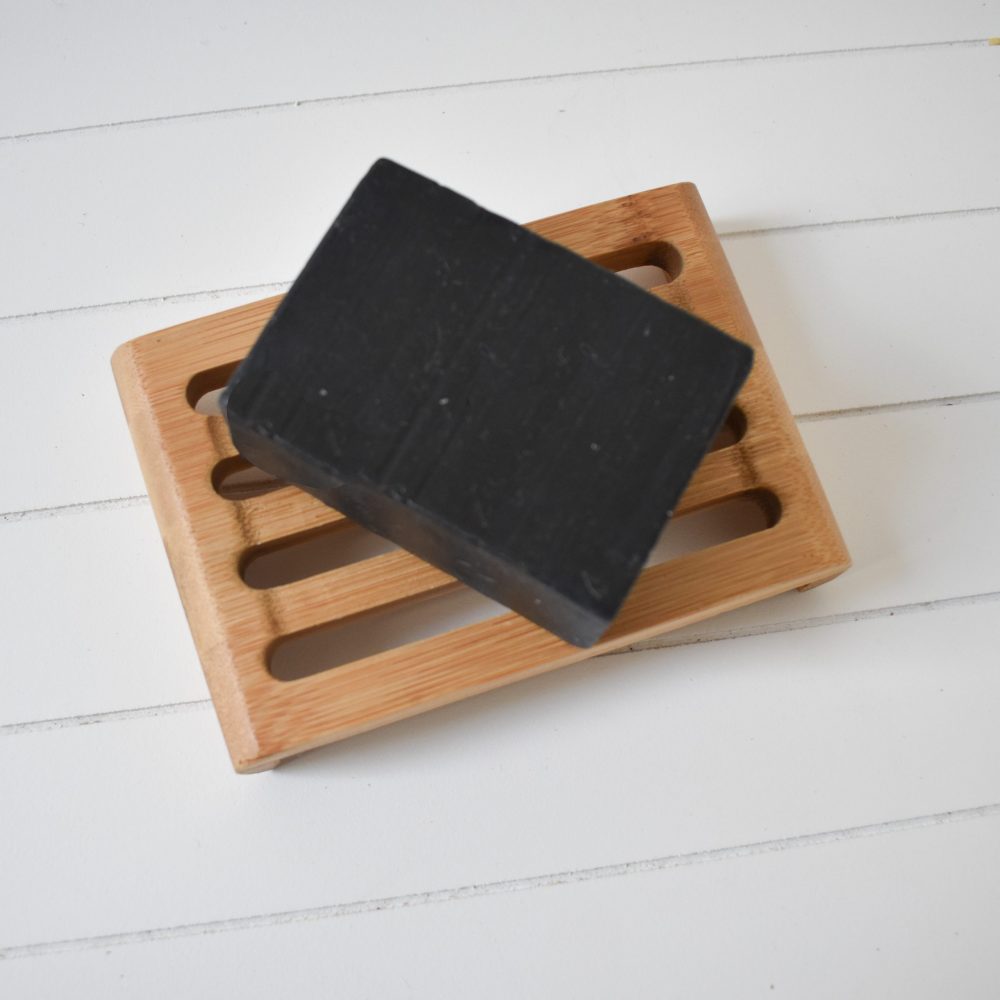 black soap on bamboo drying rack
