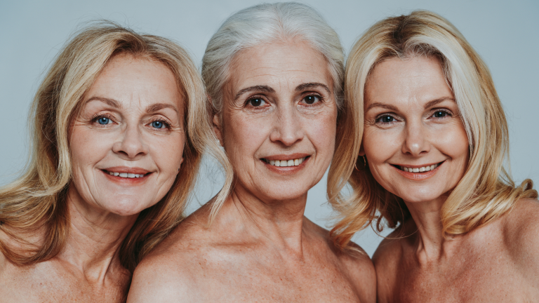 photo of 3 caucasian women with menopausal skin