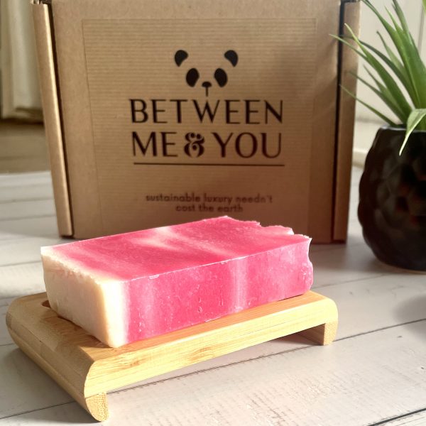 pink and cream coloured Rosehip soap bar loaded with skin-nourishing vitamins and essential fatty acids.